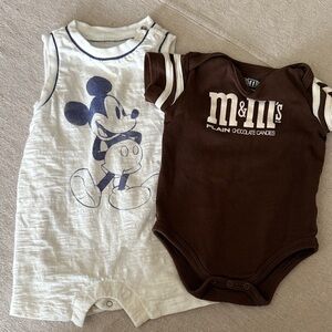 Baby Gap Disney Mickey Mouse Blue and White Bodysuit & M&M's Brown Bodysuit